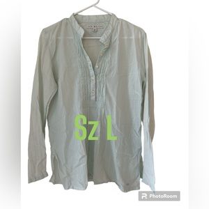 Tommy Hilfiger Longsleeve Sheer Mint Green Shirt sz L Button Ruffle Front EUC
